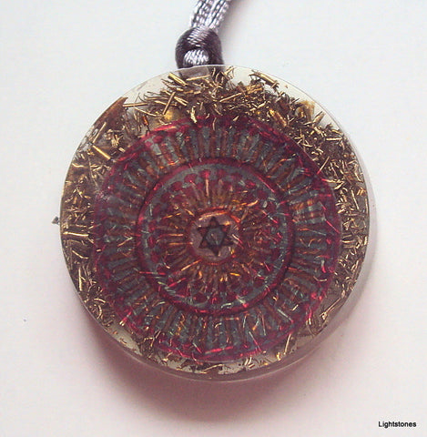 David Star Mandala Orgone Pendant, turquoise and pink