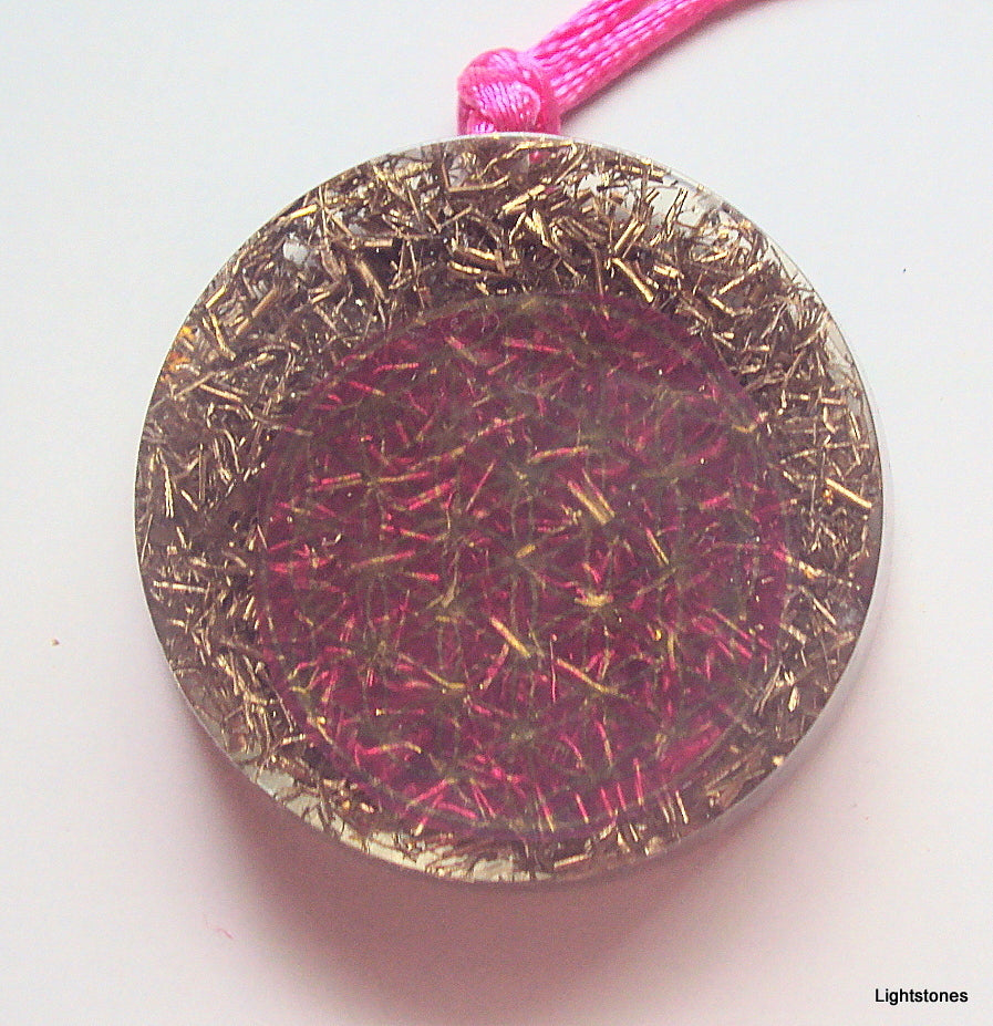 Pink Flower of Life Mandala Pendant with shungite