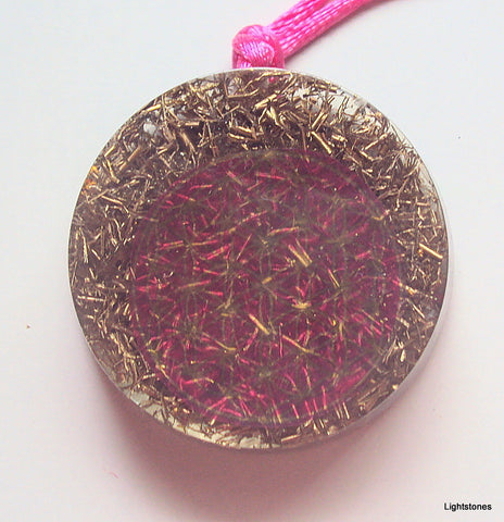Pink Flower of Life Mandala Pendant with shungite