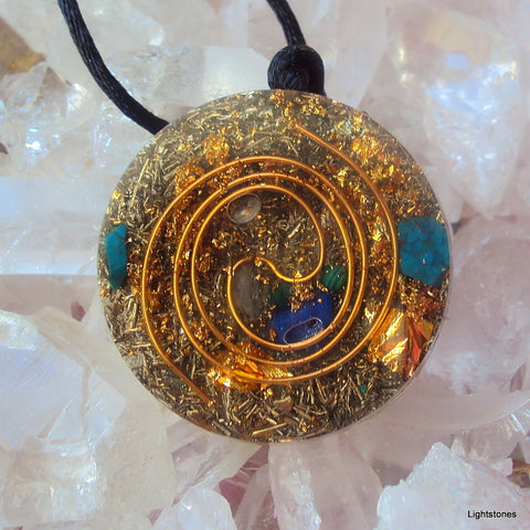 Golden Spiral Orgone Pendant, lapis and malachite