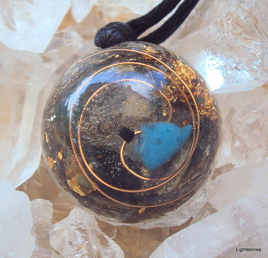 Lightdrop Orgone Pendant, herkimmer diamond and turquoise - Lightstones Orgone , orgonite, EMF protection, orgone pendants, orgone devices, energy jewelry