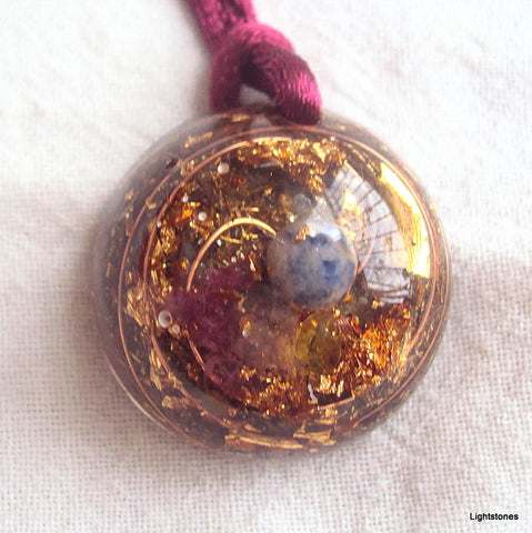 Lightdrop Orgone Pendant, rose quartz, lapis and peridot