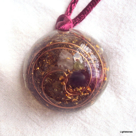 Lightdrop Orgone Pendant, ametyst, rose quartz and peridot