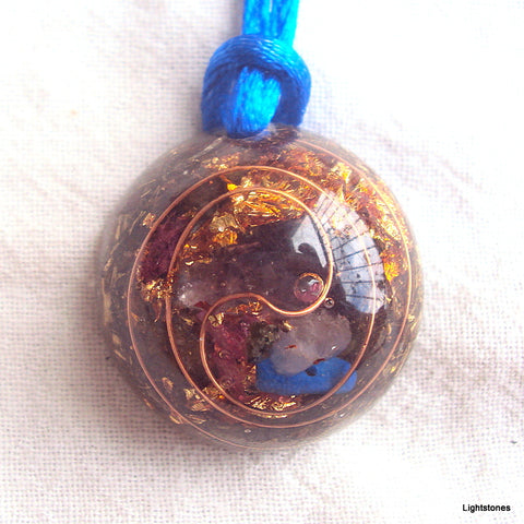Lightdrop Orgone Pendant, rose quartz, lapis and ametyst
