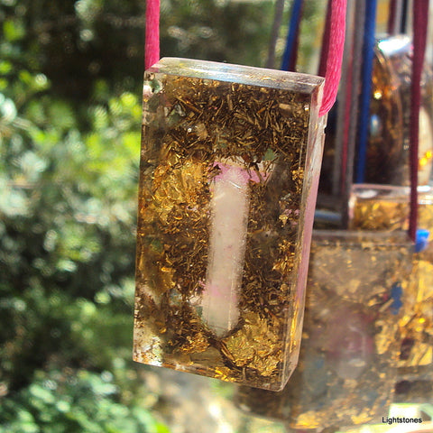 Golden Harmonizer, rectangle, emerald-rose quartz