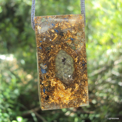 Golden Harmonizer, rectangle, lapis lazuli and black tourmaline