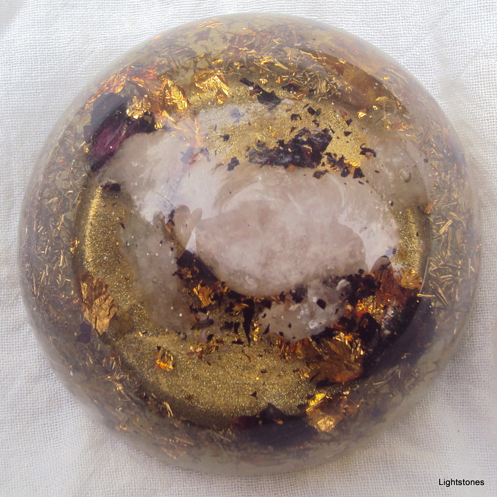 TB Orgone Dome, Space Enhancer with rose quartz and roses. - Lightstones Orgone , orgonite, EMF protection, orgone pendants, orgone devices, energy jewelry