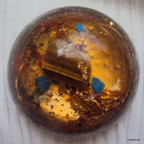 TB Orgone Dome, Space Enhancer with tiger eye and calendula flowers