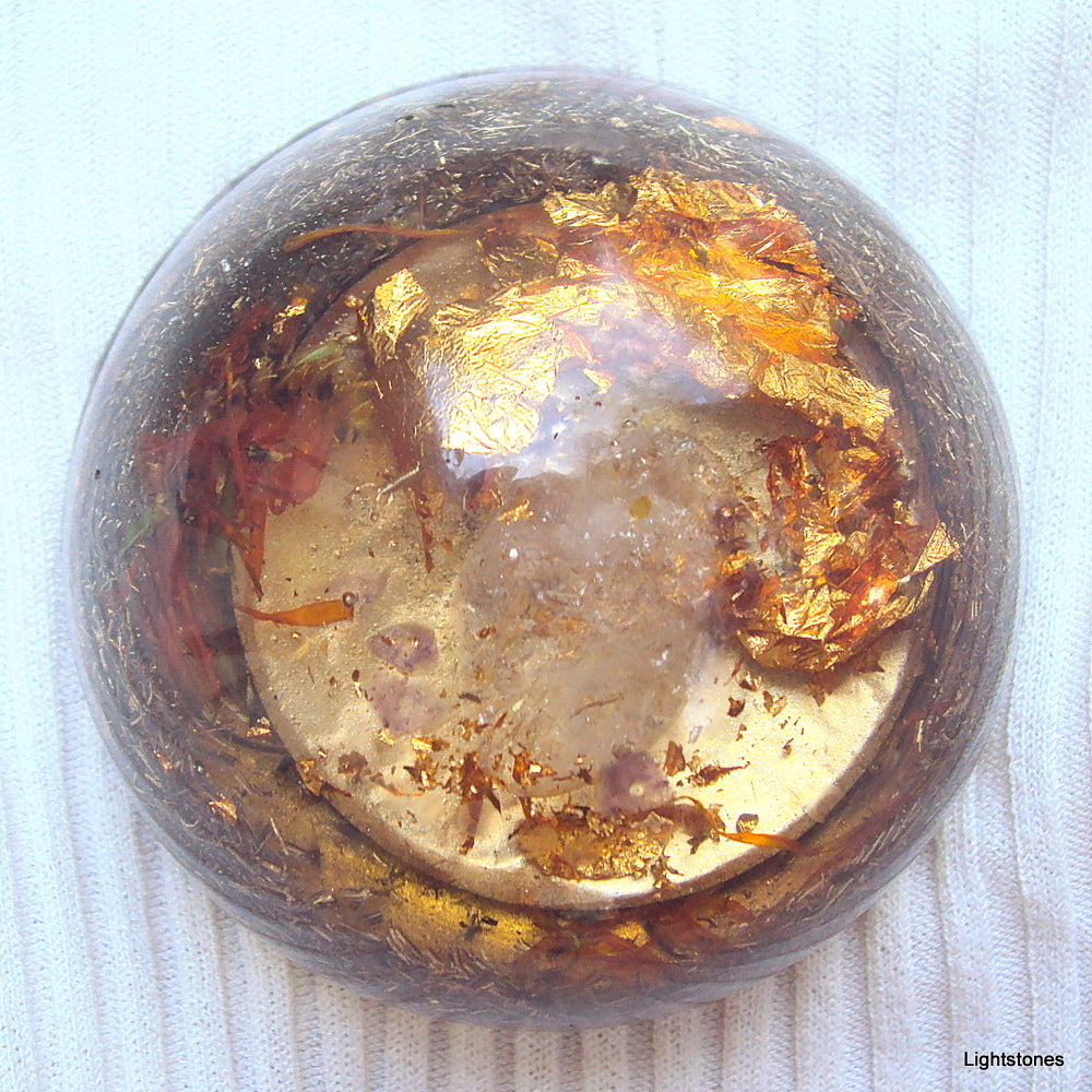 TB Orgone Dome, Space Enhancer with rose quartz, ametyst, calendula. - Lightstones Orgone , orgonite, EMF protection, orgone pendants, orgone devices, energy jewelry