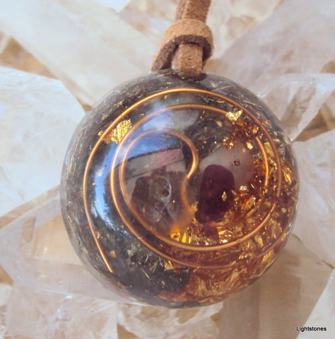Lightdrop Orgone Pendant, garnet and herkimmer diamond