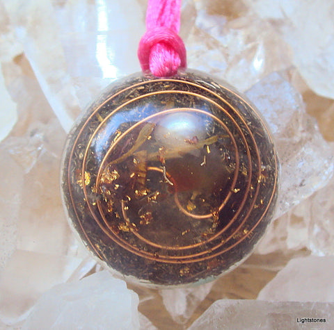 Lightdrop Orgone Pendant, herkimmer diamond, carnelian, garnet.