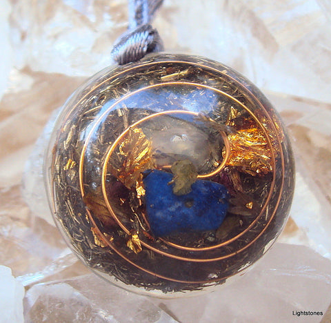 Lightdrop Orgone Pendant, herkimmer, peridot, lapis lazuli.