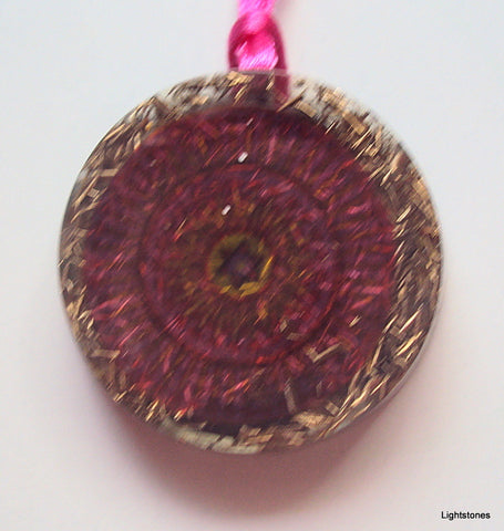 David Star Mandala Orgone Pendant with shungite, pink