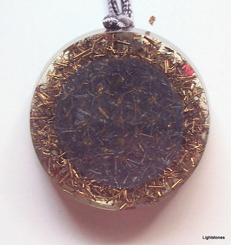 Blue Flower of Life Mandala Pendant with shungite