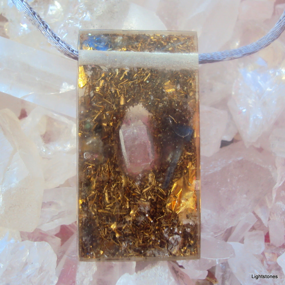 Golden Harmonizer, rectangle, herkimmer-emerald-lapis - Lightstones Orgone , orgonite, EMF protection, orgone pendants, orgone devices, energy jewelry
