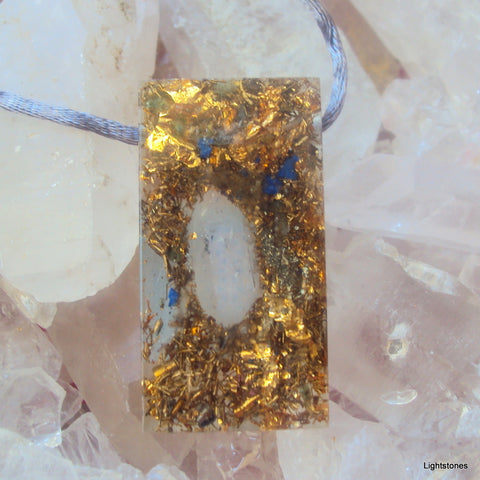 Golden Harmonizer, rectangle, herkimmer, lapis lazuli and rose quartz