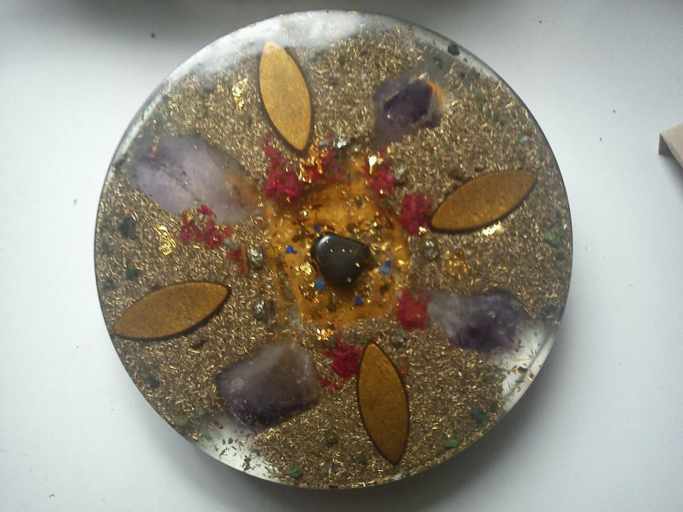 Large Orgone Charging Plate with shungite, ametyst points. - Lightstones Orgone , orgonite, EMF protection, orgone pendants, orgone devices, energy jewelry