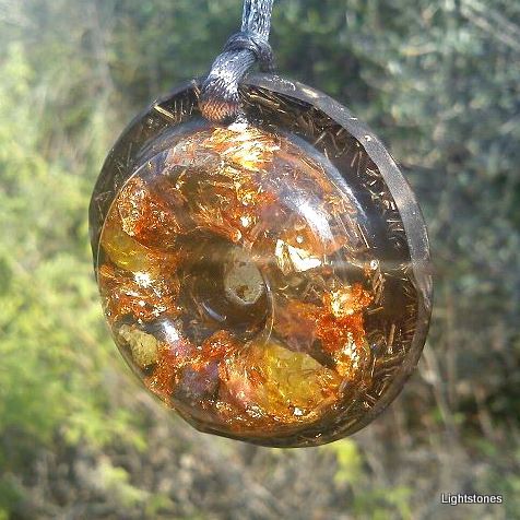 Shungite torus disc orgone pendant, ametyst and peridot - Lightstones Orgone , orgonite, EMF protection, orgone pendants, orgone devices, energy jewelry