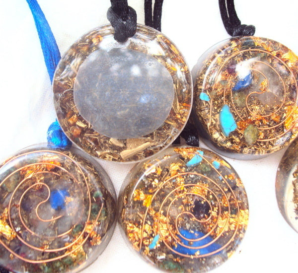 10 Golden Spiral Pendants - Lightstones Orgone , orgonite, EMF protection, orgone pendants, orgone devices, energy jewelry