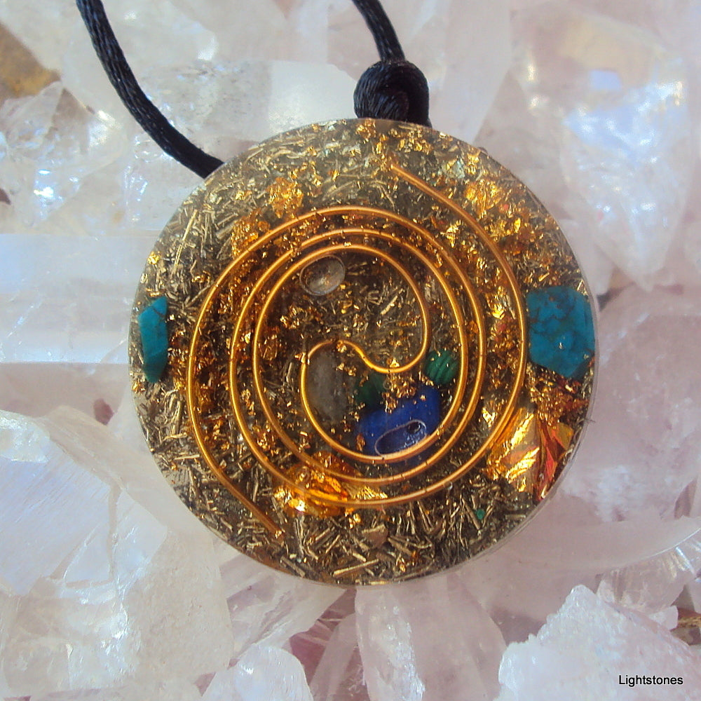 Golden Spiral Orgone Pendant, lapis and malachite - Lightstones Orgone , orgonite, EMF protection, orgone pendants, orgone devices, energy jewelry