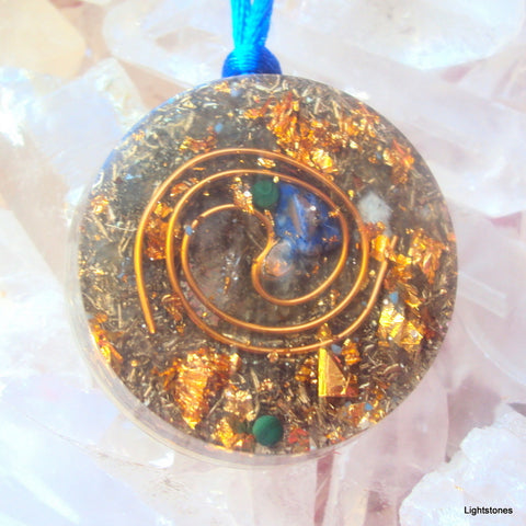 Golden Spiral Orgone Pendant, lapis, turquoise and malachite