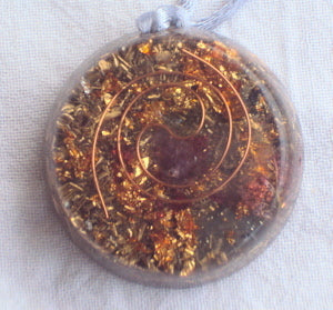 Golden Spiral Orgone Pendant, ametyst and aquamarine