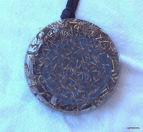 Cyan Flower of Life Mandala Pendant with shungite