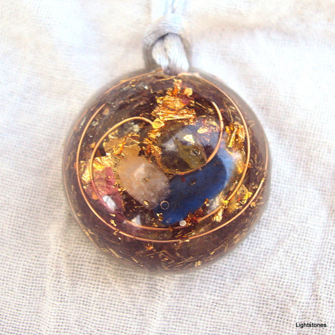 Lightdrop Orgone Pendant, rose quartz, lapis lazuli and peridot