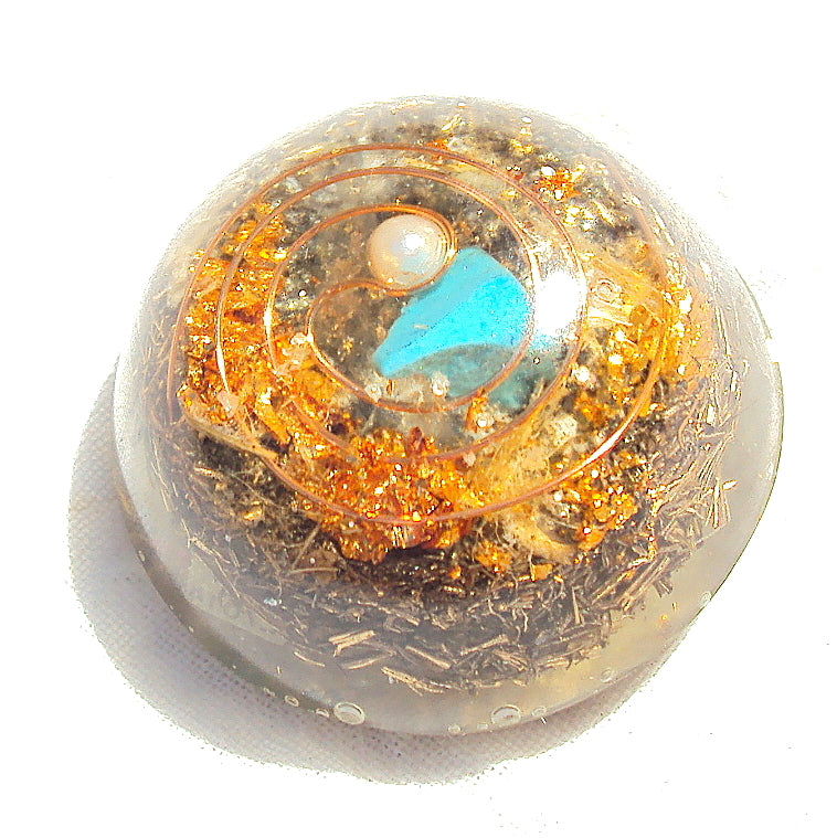 Pocket Orgone Device TB, turquoise and pearl