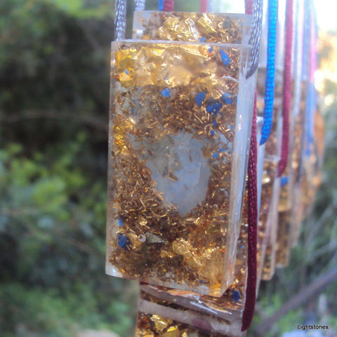 Golden Harmonizer, rectangle, lapis lazuli and rose quartz