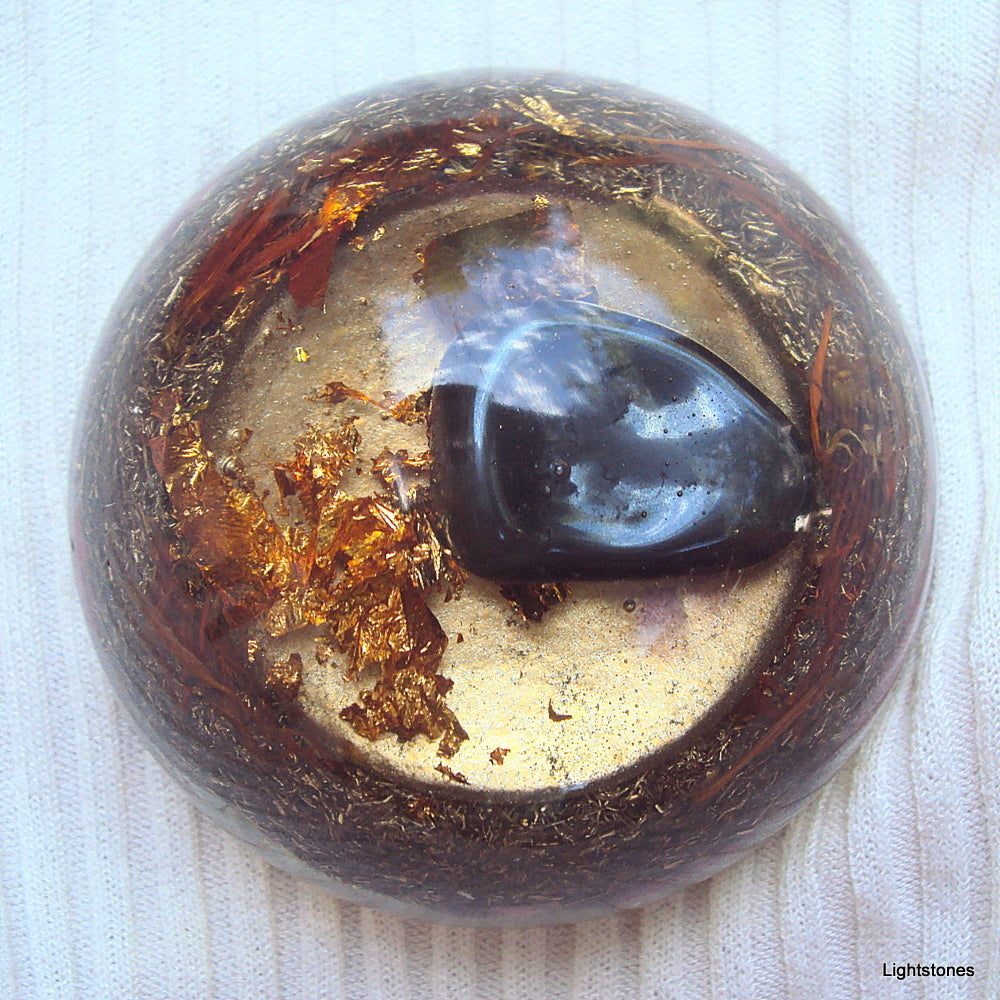 TB Orgone Dome, Space Enhancer with hematite and calendula flowers - Lightstones Orgone , orgonite, EMF protection, orgone pendants, orgone devices, energy jewelry
