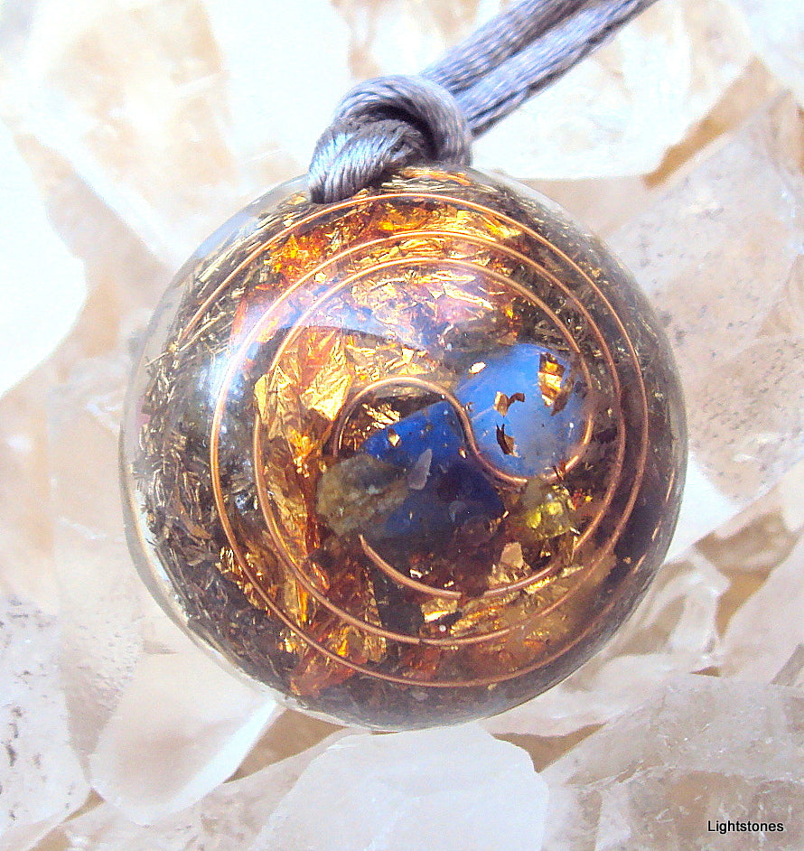 Lightdrop Orgone Pendant, lapis lazuli, peridot, and opal - Lightstones Orgone , orgonite, EMF protection, orgone pendants, orgone devices, energy jewelry