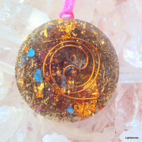Golden Spiral Orgone Pendant with shungite, citrine and ametyst