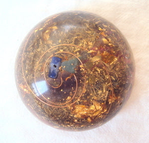 TB Orgone Dome, Space Enhancer, lapis and green tourmaline