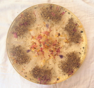 Large Orgone Charging Plate, garnet, rose quartz, pearls