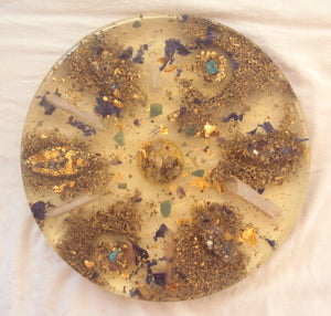 Large Orgone Charging Plate, pearls, lapis lazuli, emeralds